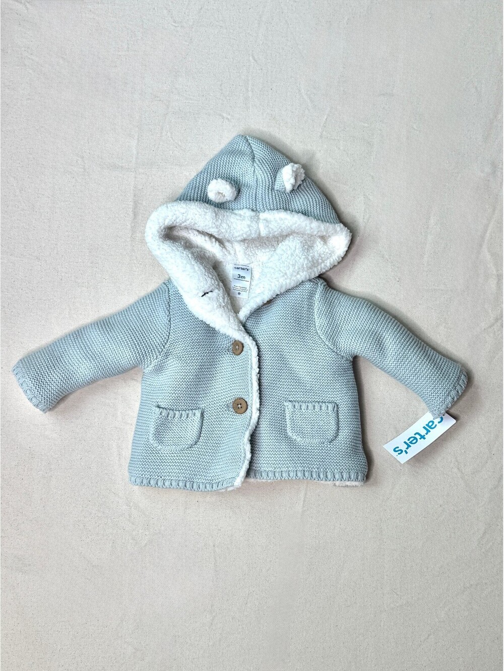 Carter’s Baby 3M Blue Sherpa Lined Bear Hood Knit Cardigan NWT